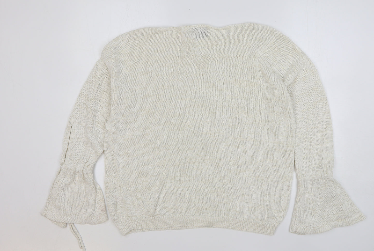 Papaya Womens Beige Round Neck Cotton Pullover Jumper Size L