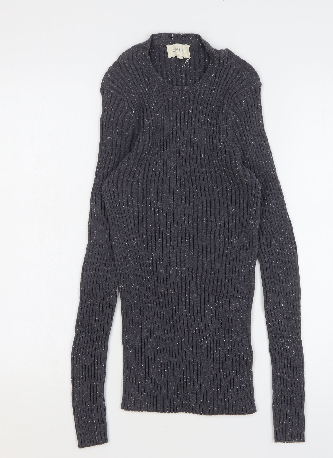 10018 NYC Womens Grey Round Neck Cotton Pullover Jumper Size L