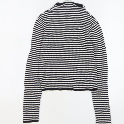 Miss E-Vie Girls Black Round Neck Striped Viscose Pullover Jumper Size 11-12 Years Pullover