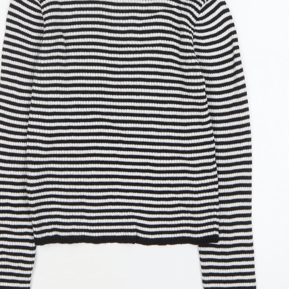 Miss E-Vie Girls Black Round Neck Striped Viscose Pullover Jumper Size 11-12 Years Pullover