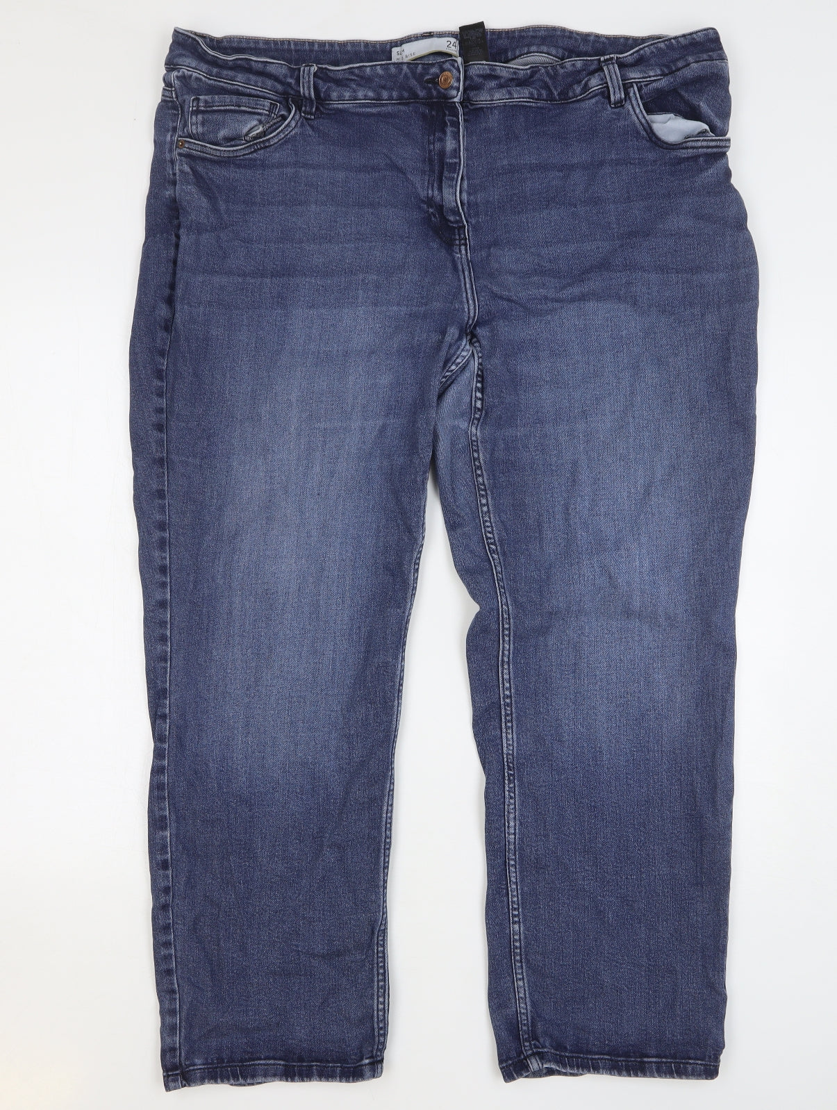 NEXT Womens Blue Cotton Straight Jeans Size 24 L29 in Slim Button