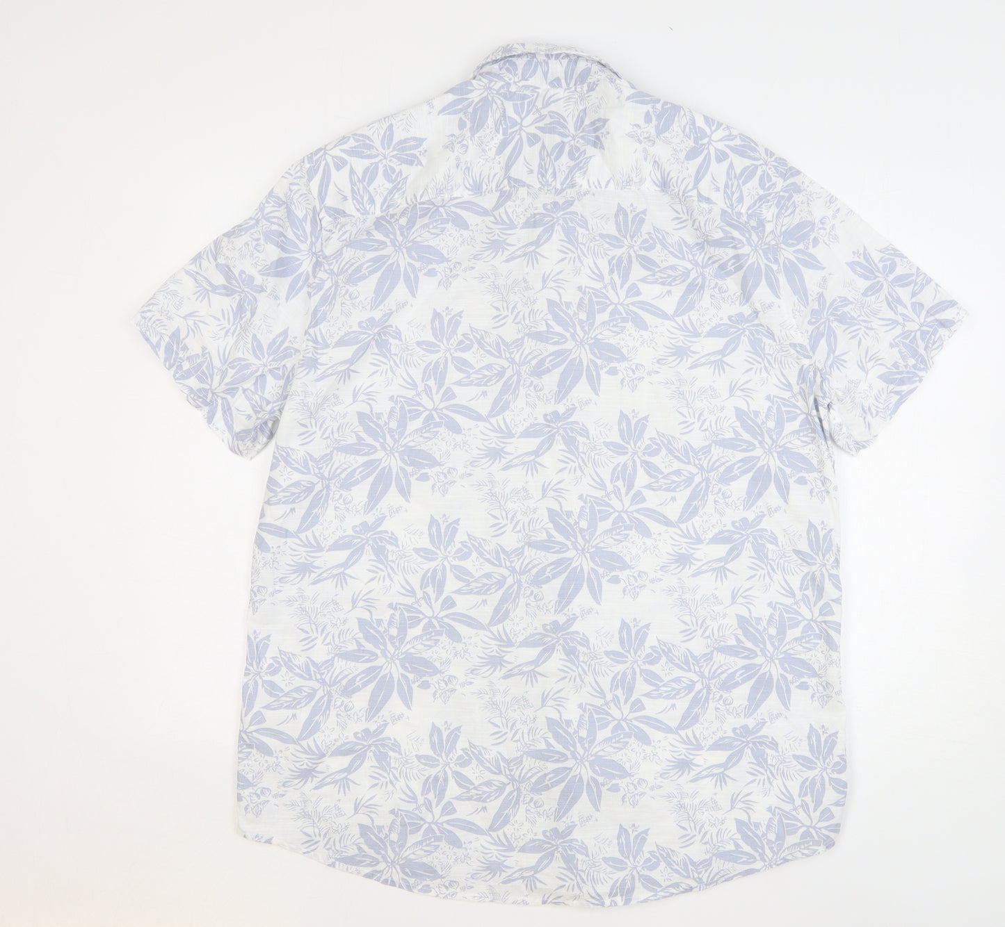 F&F Mens White Floral Cotton Button-Up Size XL Collared Button