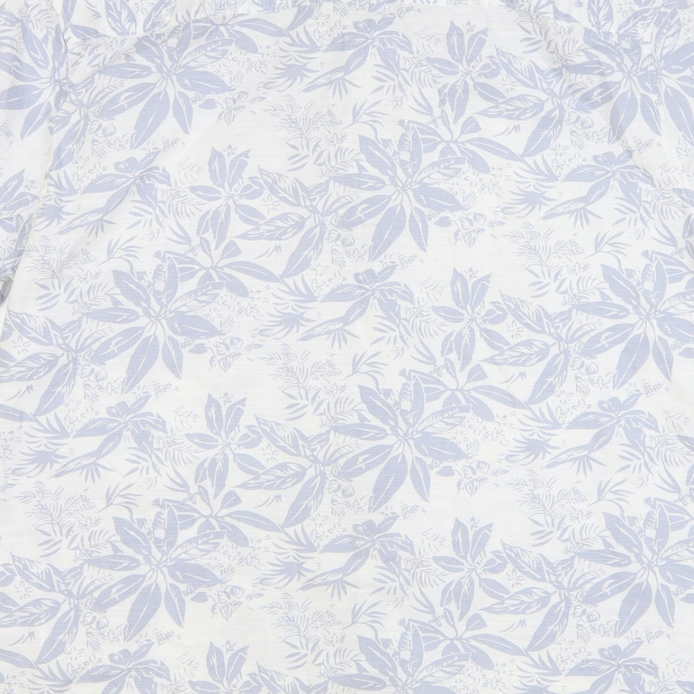 F&F Mens White Floral Cotton Button-Up Size XL Collared Button