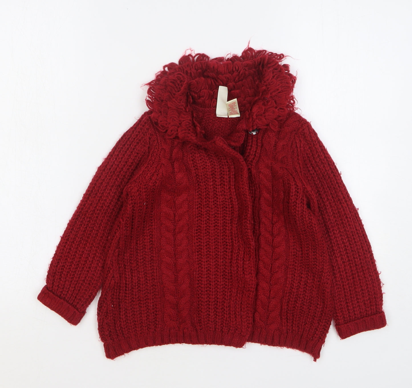 Strawberry Faire Girls Red Collared Acrylic Cardigan Jumper Size 3-4 Years Snap