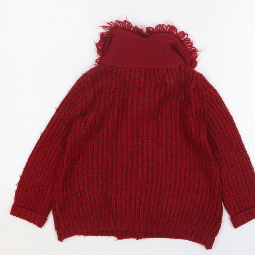 Strawberry Faire Girls Red Collared Acrylic Cardigan Jumper Size 3-4 Years Snap