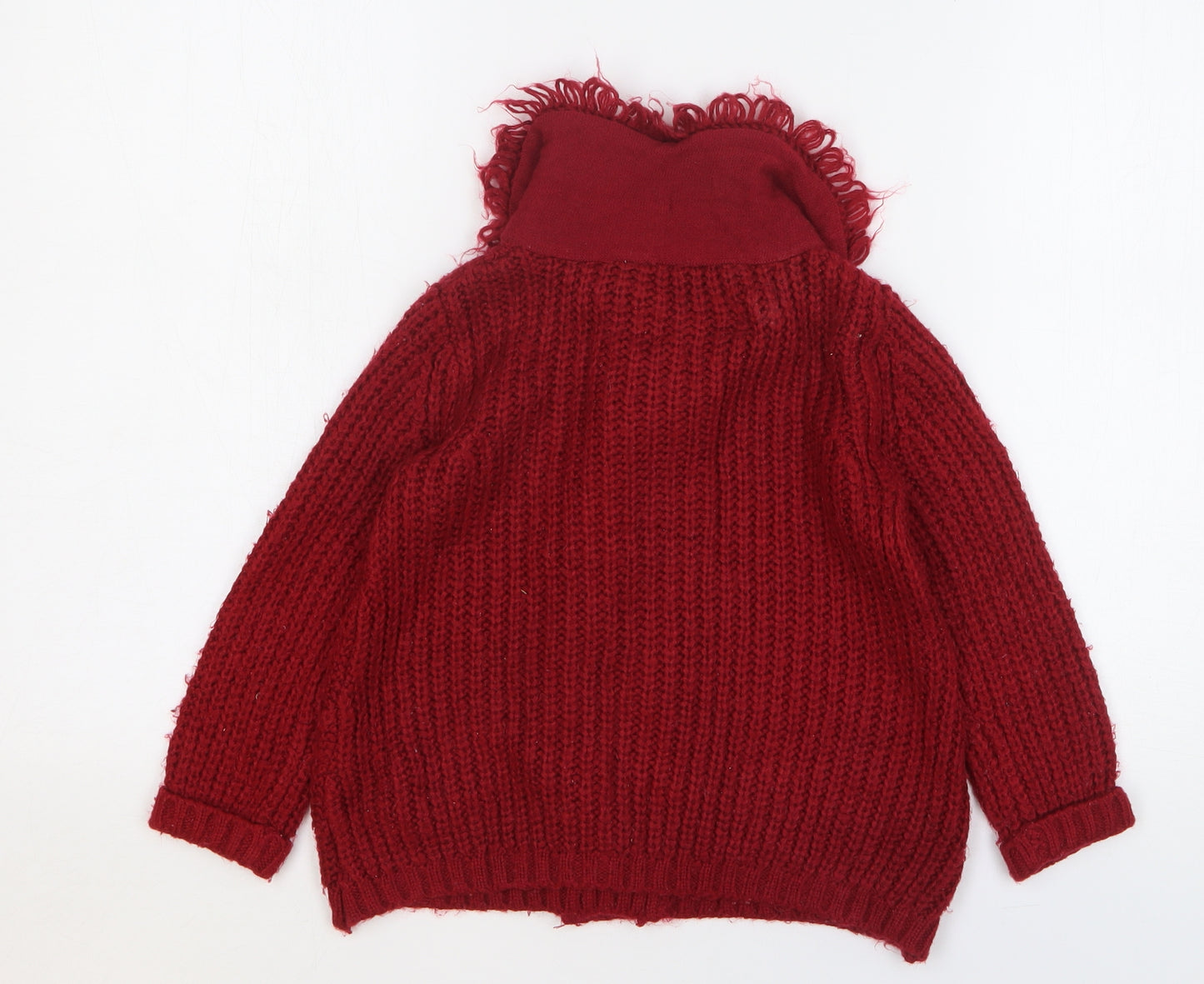 Strawberry Faire Girls Red Collared Acrylic Cardigan Jumper Size 3-4 Years Snap
