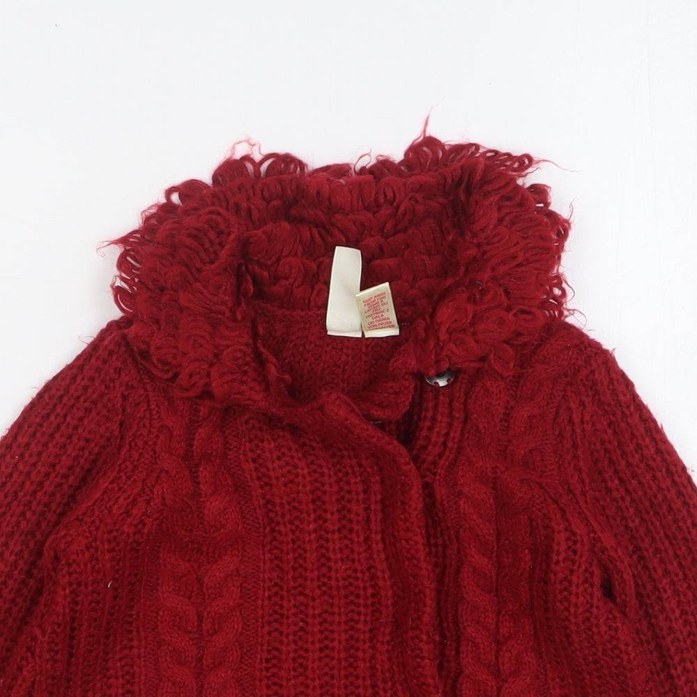 Strawberry Faire Girls Red Collared Acrylic Cardigan Jumper Size 3-4 Years Snap