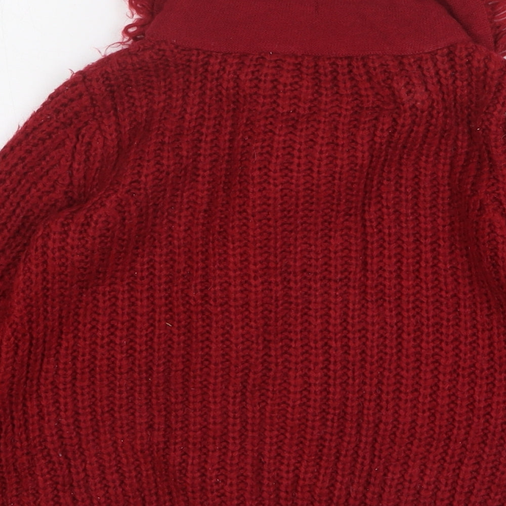 Strawberry Faire Girls Red Collared Acrylic Cardigan Jumper Size 3-4 Years Snap