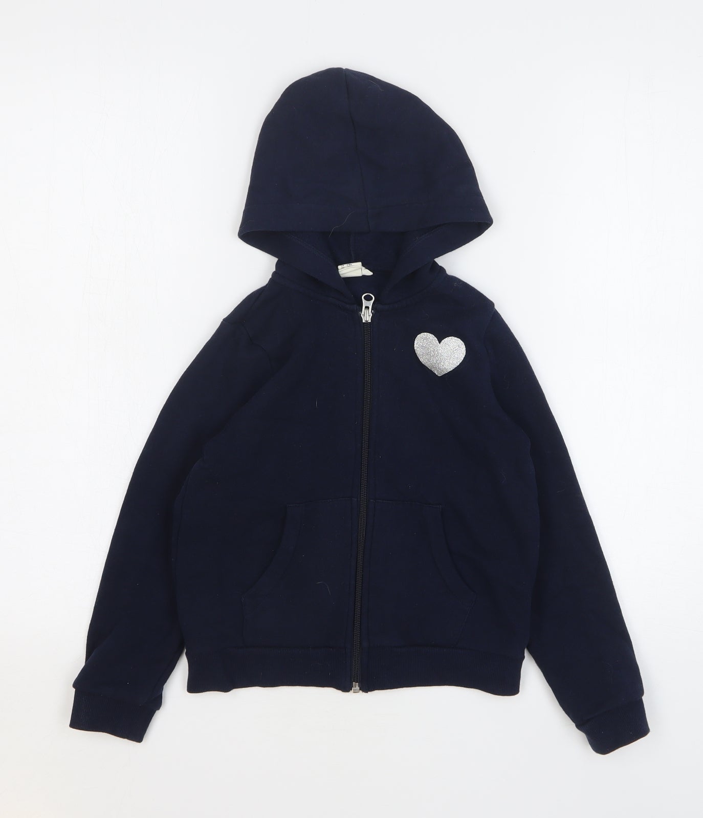 H&M Girls Blue Cotton Full Zip Hoodie Size 7-8 Years Zip - Love Heart