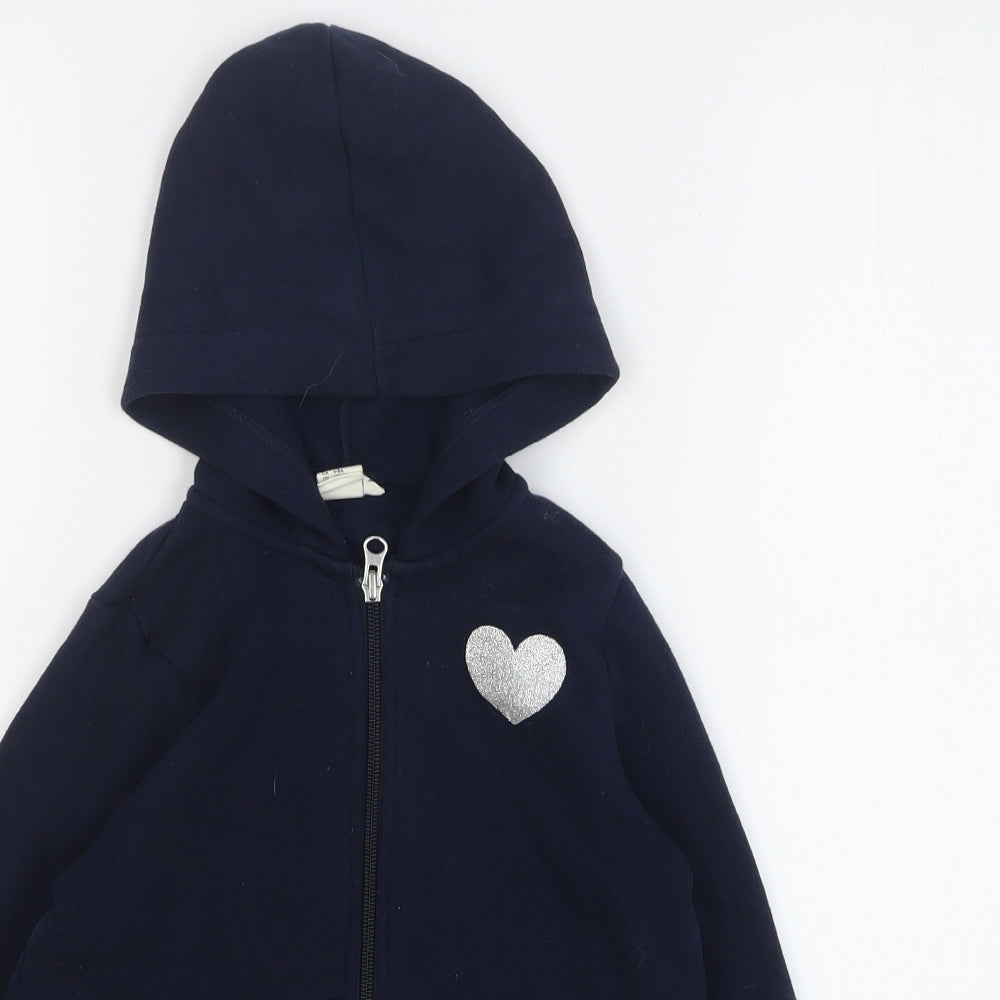 H&M Girls Blue Cotton Full Zip Hoodie Size 7-8 Years Zip - Love Heart