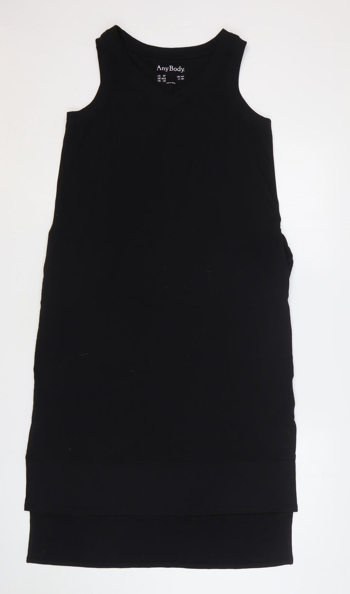 AnyBody Womens Black Cotton Tank Dress Size S V-Neck Pullover