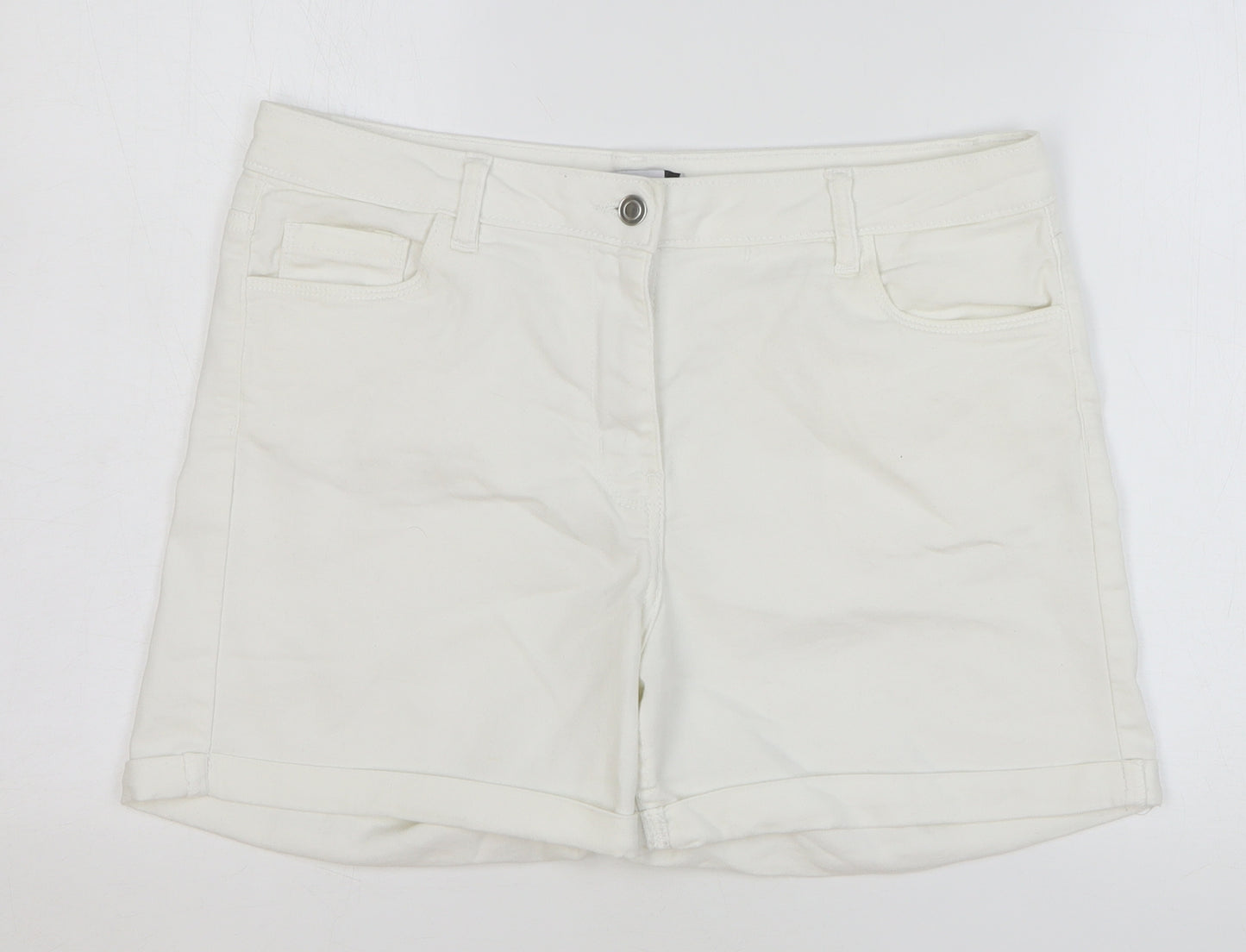 PEP&CO Womens White Cotton Bermuda Shorts Size 16 L5 in Regular Button