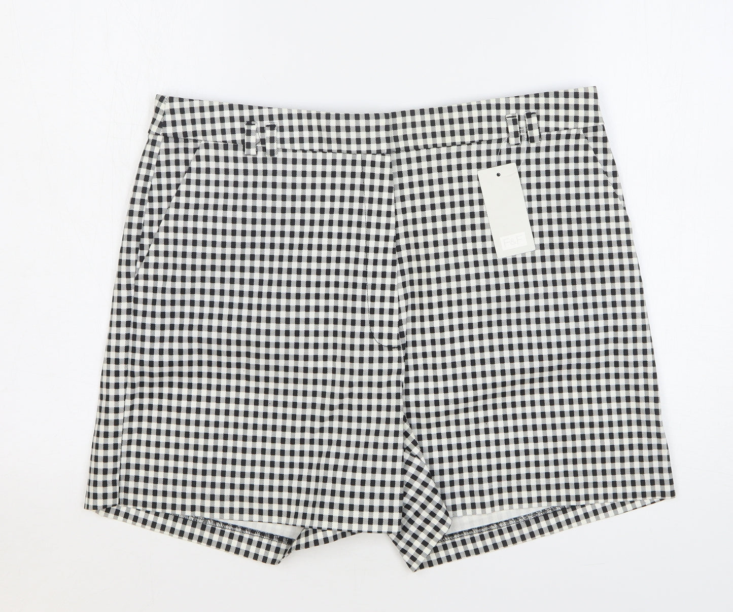 F&F Womens Black Check Cotton Bermuda Shorts Size 16 L5 in Regular Button