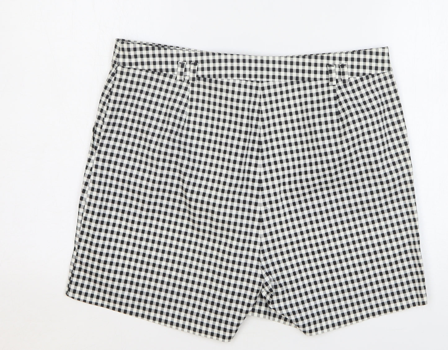 F&F Womens Black Check Cotton Bermuda Shorts Size 16 L5 in Regular Button