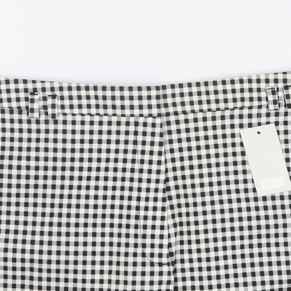 F&F Womens Black Check Cotton Bermuda Shorts Size 16 L5 in Regular Button