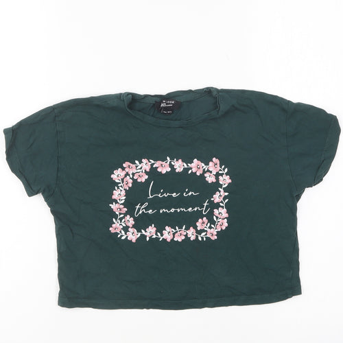 New Look Girls Green Cotton Cropped T-Shirt Size 10-11 Years Round Neck Pullover - Live In The Moment