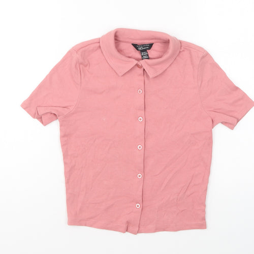 New Look Girls Pink Cotton Basic Button-Up Size 12-13 Years Collared Button