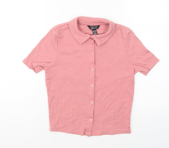 New Look Girls Pink Cotton Basic Button-Up Size 12-13 Years Collared Button
