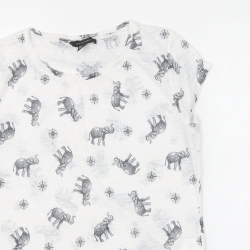 Atmosphere Womens White Geometric Polyester Basic T-Shirt Size 14 Round Neck - Elephants
