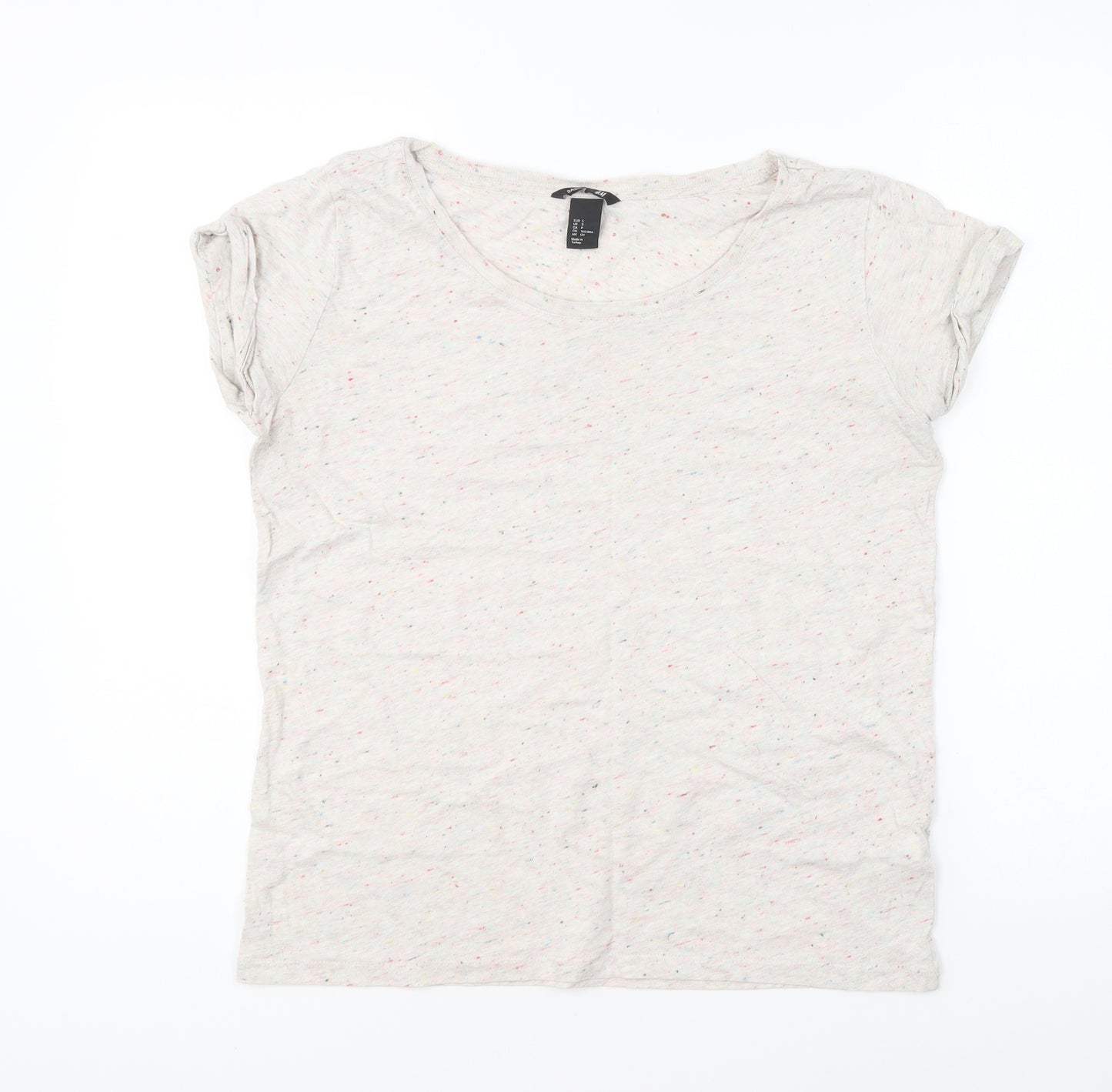 H&M Womens Beige Geometric Cotton Basic T-Shirt Size S Round Neck
