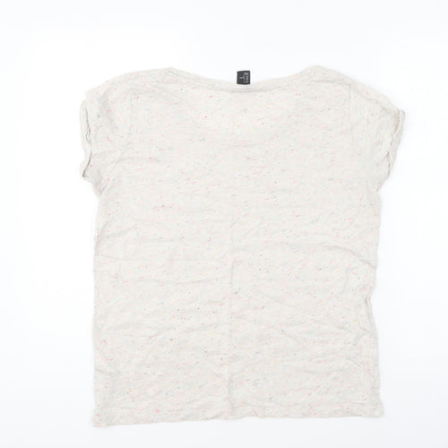 H&M Womens Beige Geometric Cotton Basic T-Shirt Size S Round Neck