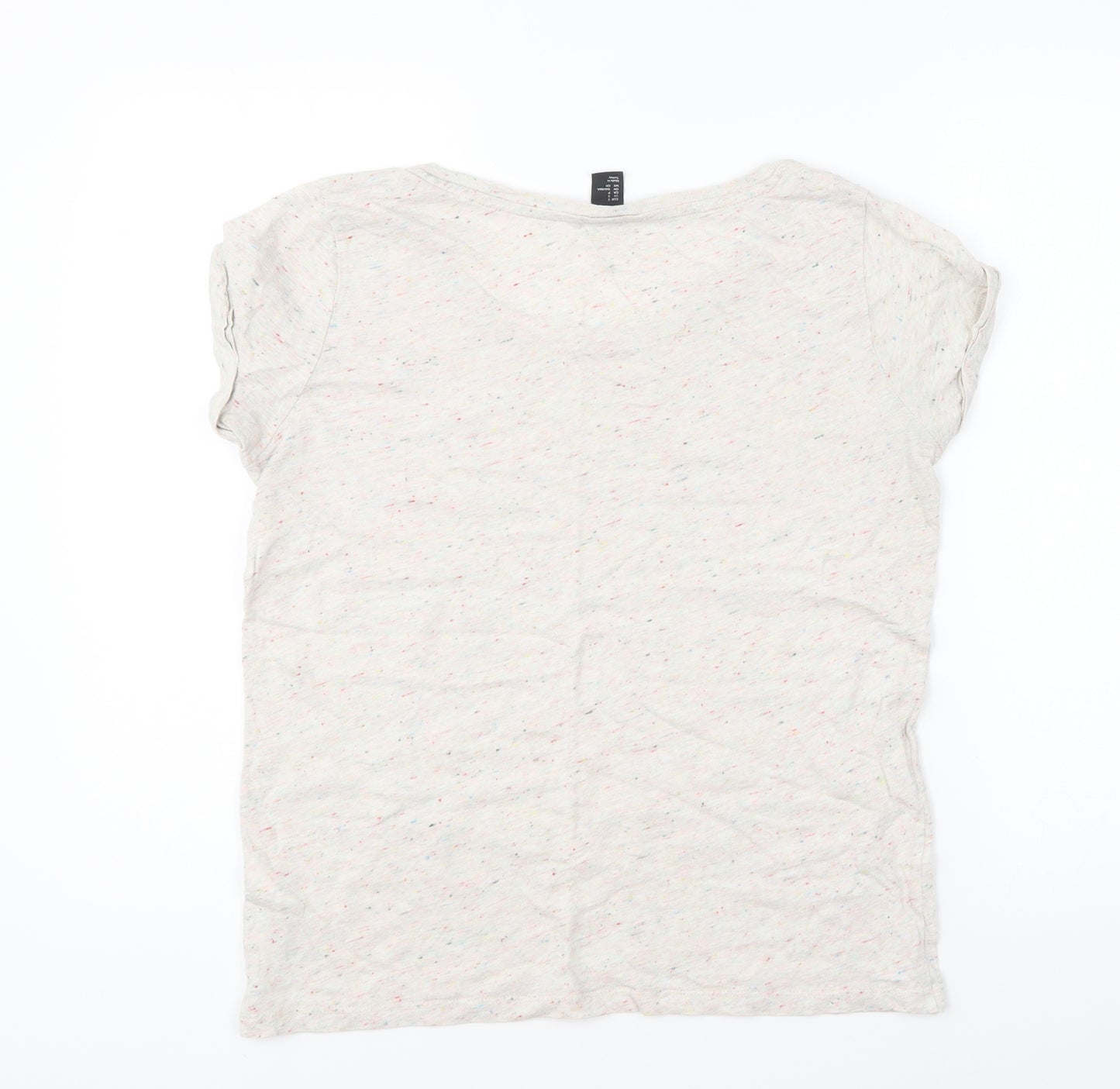 H&M Womens Beige Geometric Cotton Basic T-Shirt Size S Round Neck
