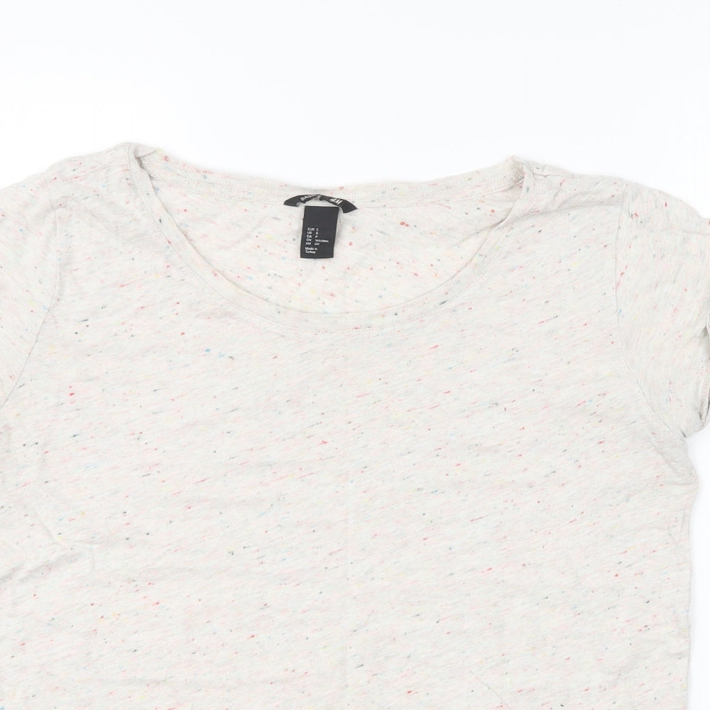 H&M Womens Beige Geometric Cotton Basic T-Shirt Size S Round Neck