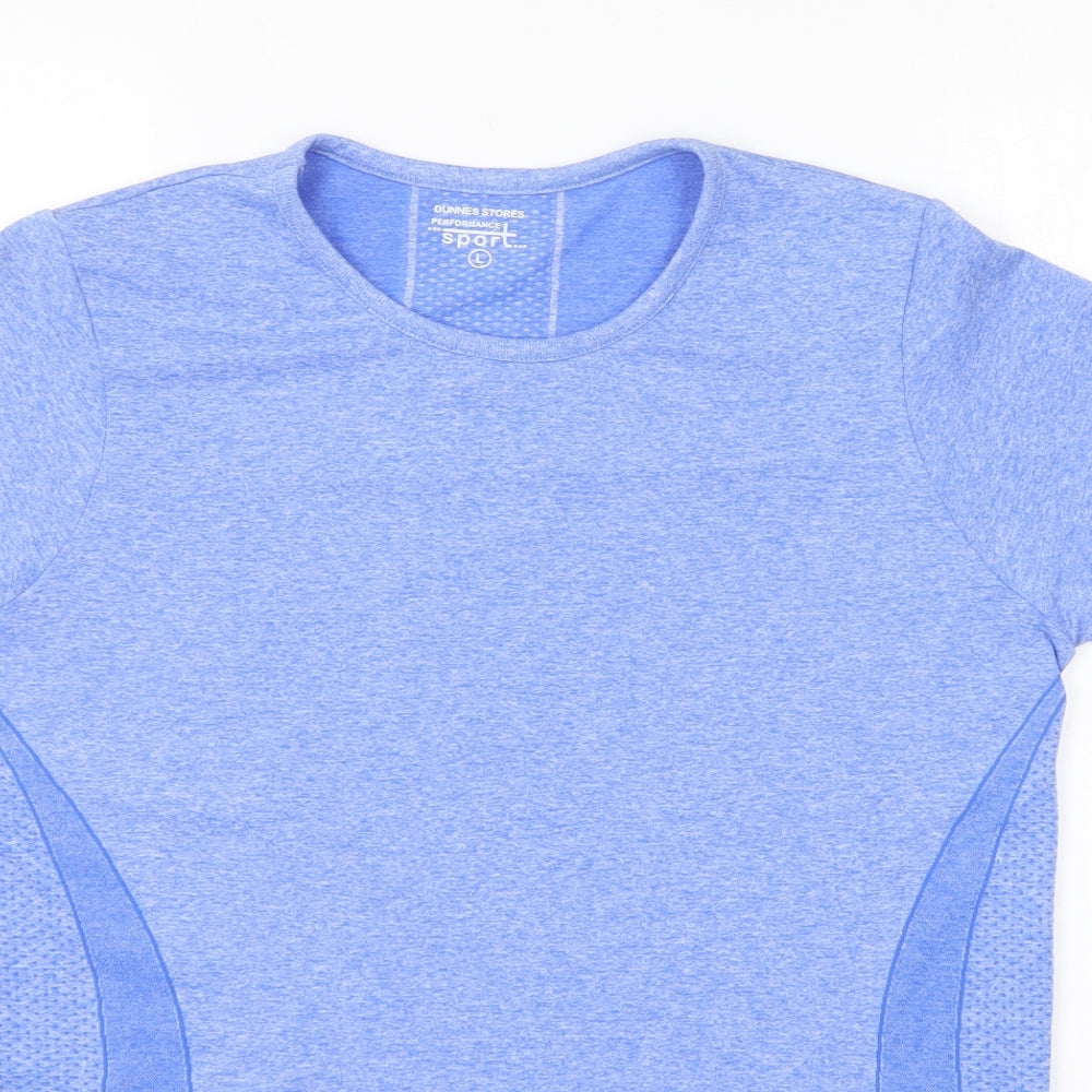 Dunnes Stores Womens Blue Polyester Basic T-Shirt Size L Round Neck Pullover
