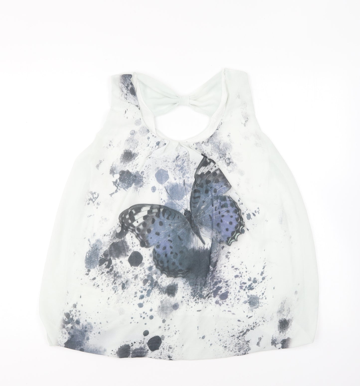 Izabel London Womens Ivory Polyester Basic Blouse Size 8 Round Neck - Butterfly