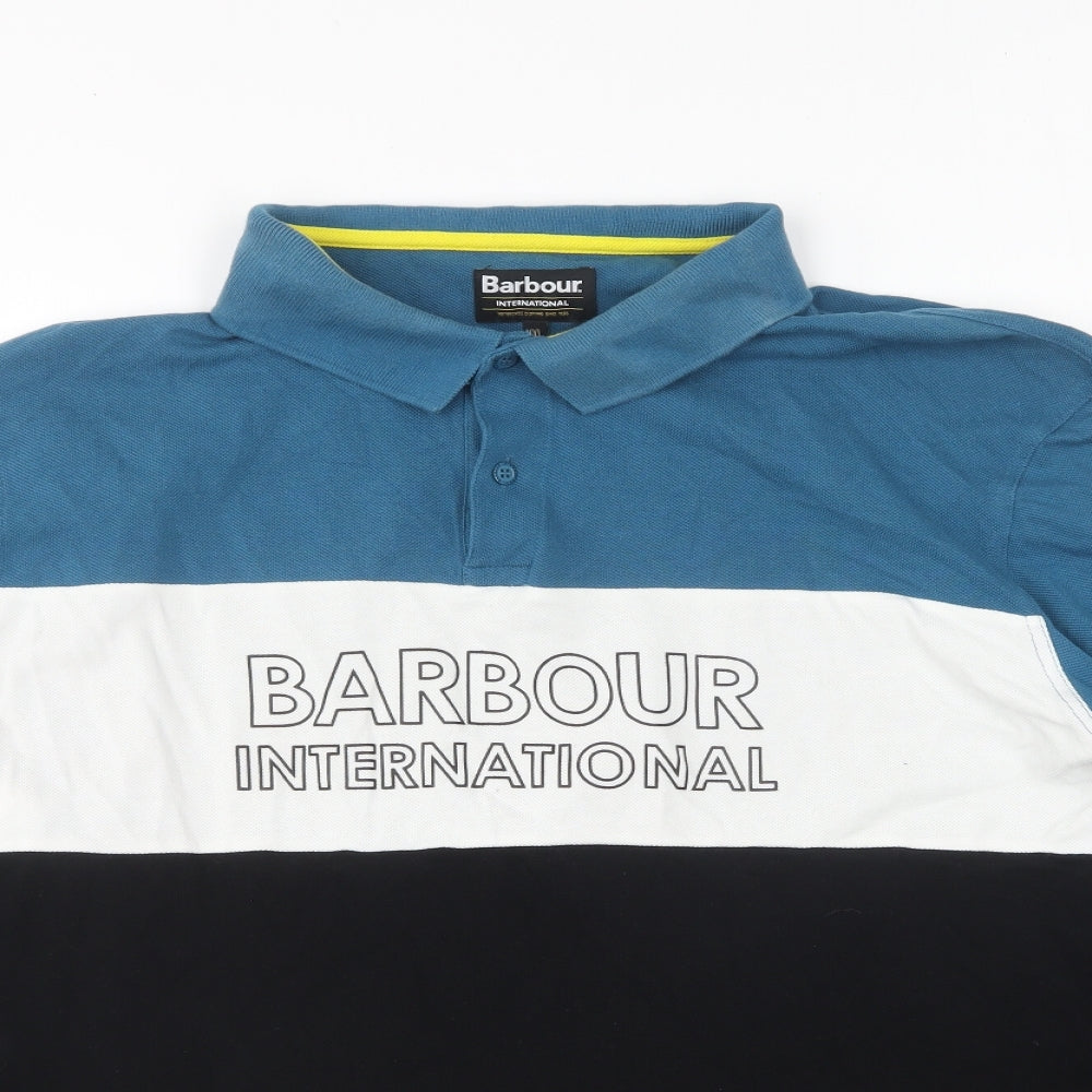 Barbour Mens Blue Cotton Polo Size 2XL Collared Pullover