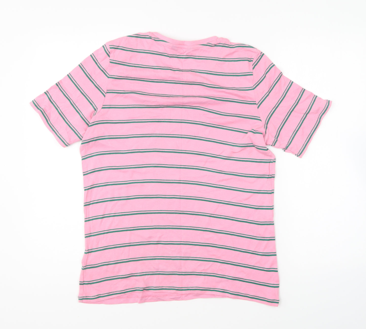 Marks and Spencer Womens Pink Striped Cotton Basic T-Shirt Size 18 Round Neck