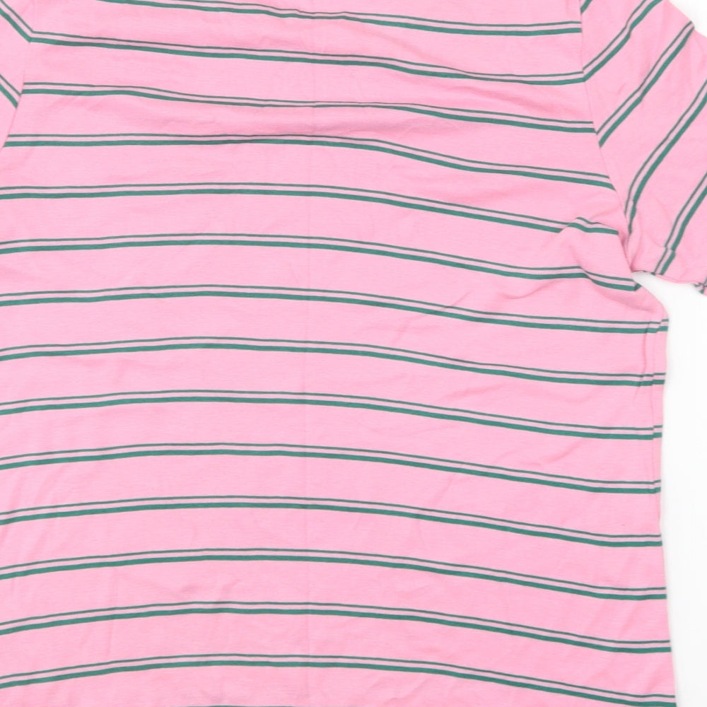 Marks and Spencer Womens Pink Striped Cotton Basic T-Shirt Size 18 Round Neck