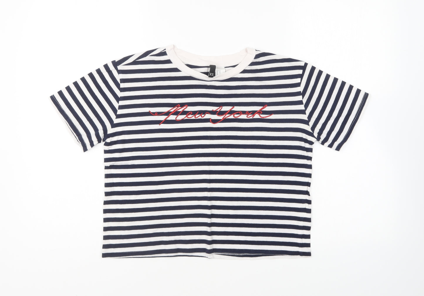 H&M Womens Blue Striped Cotton Basic T-Shirt Size XS Round Neck - New York