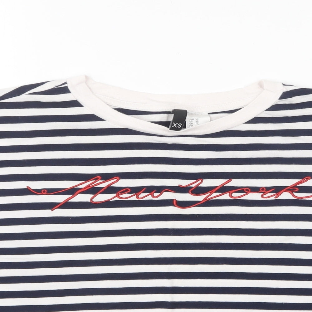 H&M Womens Blue Striped Cotton Basic T-Shirt Size XS Round Neck - New York