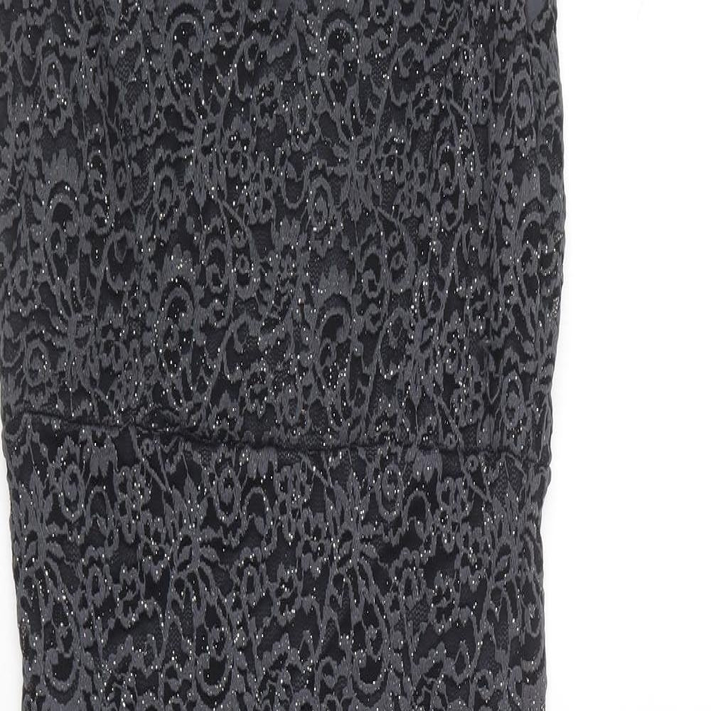 Quiz Womens Grey Floral Nylon Pencil Dress Size 8 Off the Shoulder Pullover