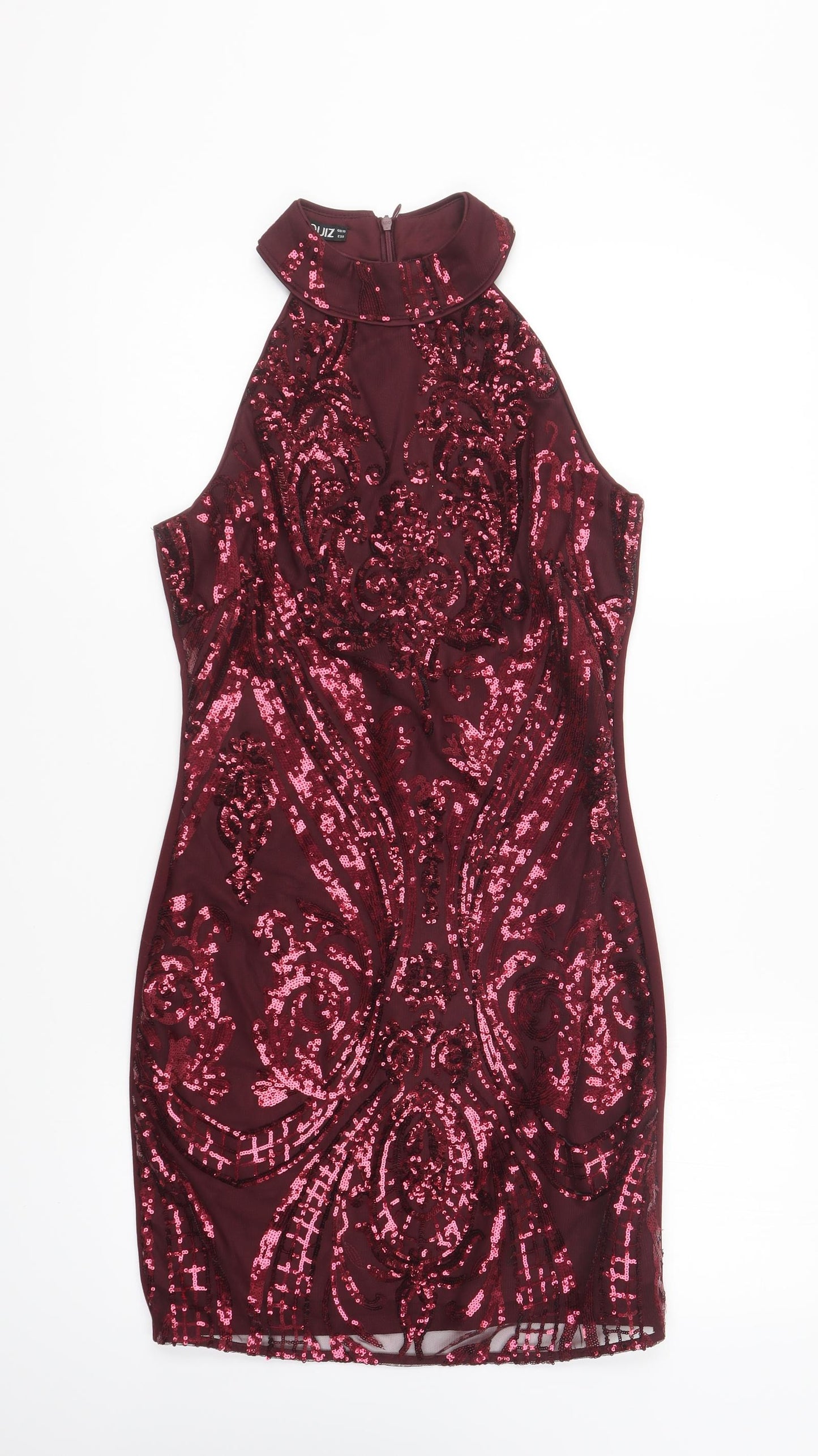 Quiz Womens Purple Polyester Bodycon Size 10 Halter Zip