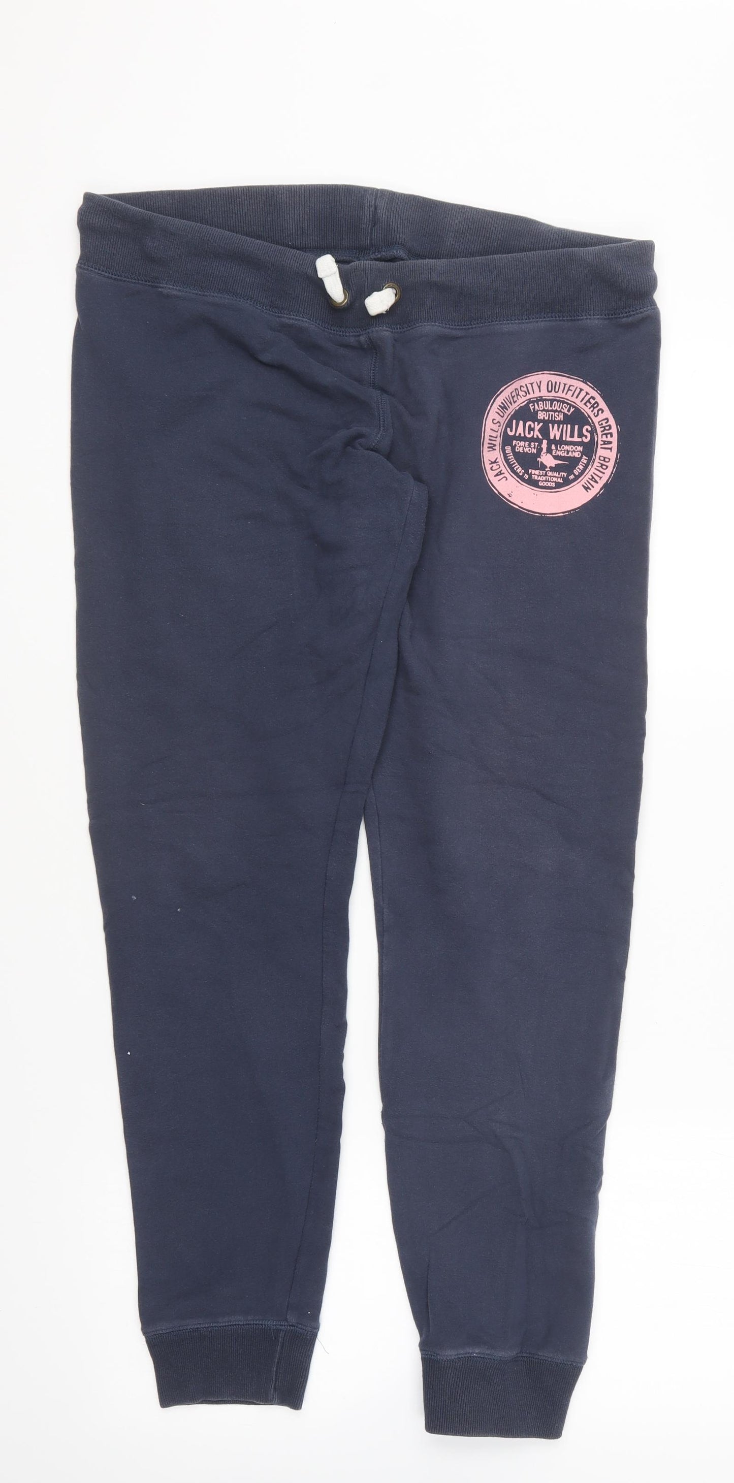 Jack Wills Womens Blue Cotton Jogger Trousers Size 14 L26 in Regular Drawstring