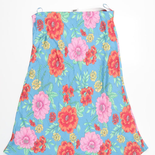 Papaya Womens Blue Floral Polyester A-Line Skirt Size 16