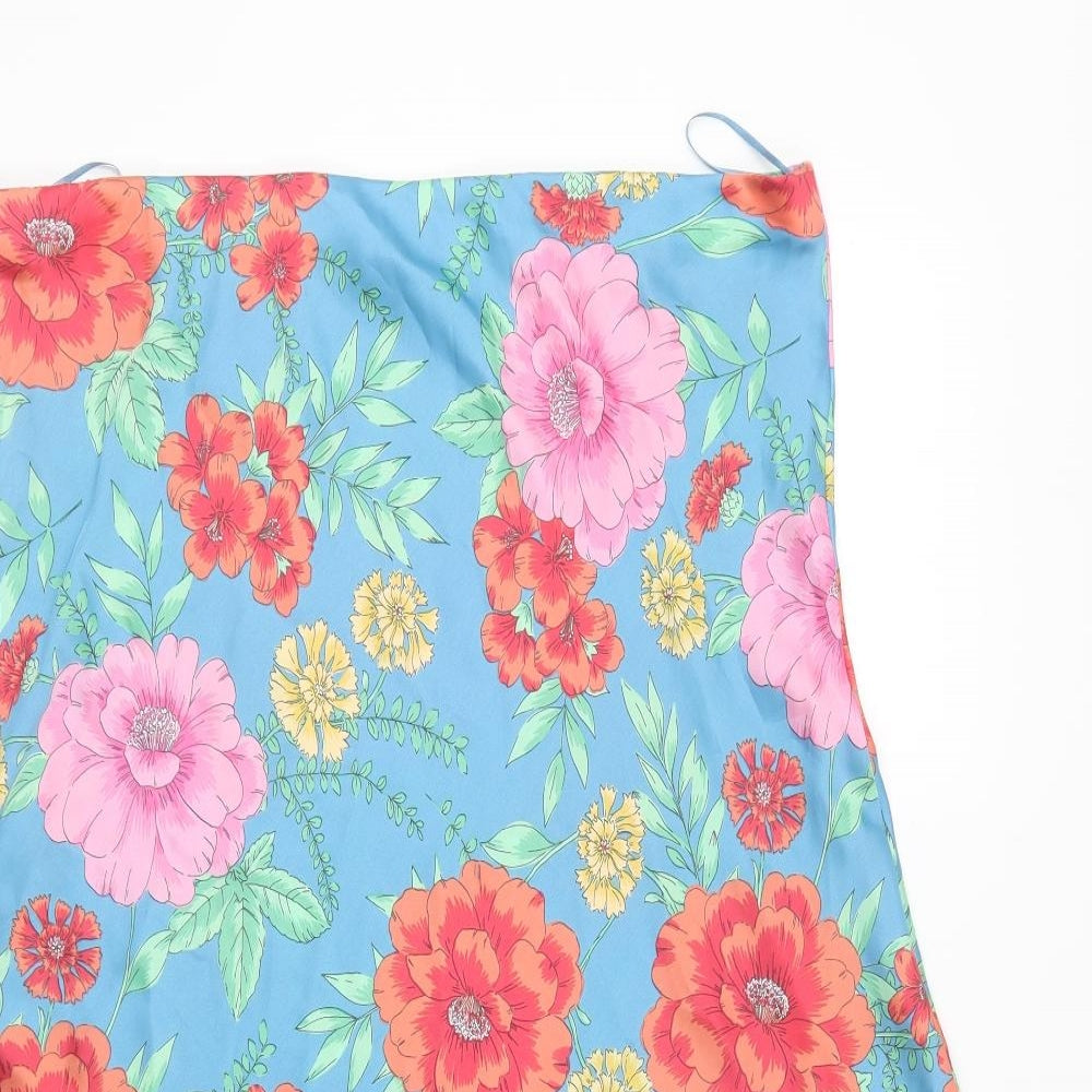 Papaya Womens Blue Floral Polyester A-Line Skirt Size 16