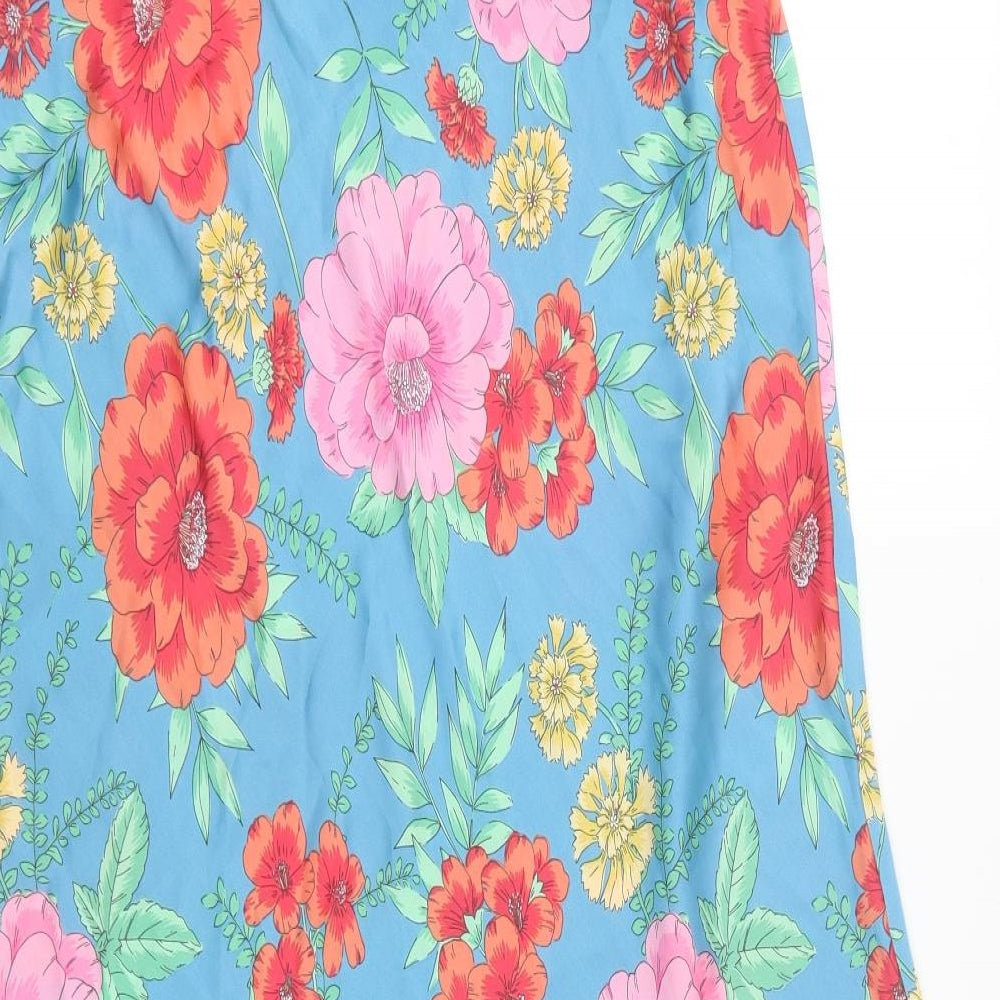 Papaya Womens Blue Floral Polyester A-Line Skirt Size 16