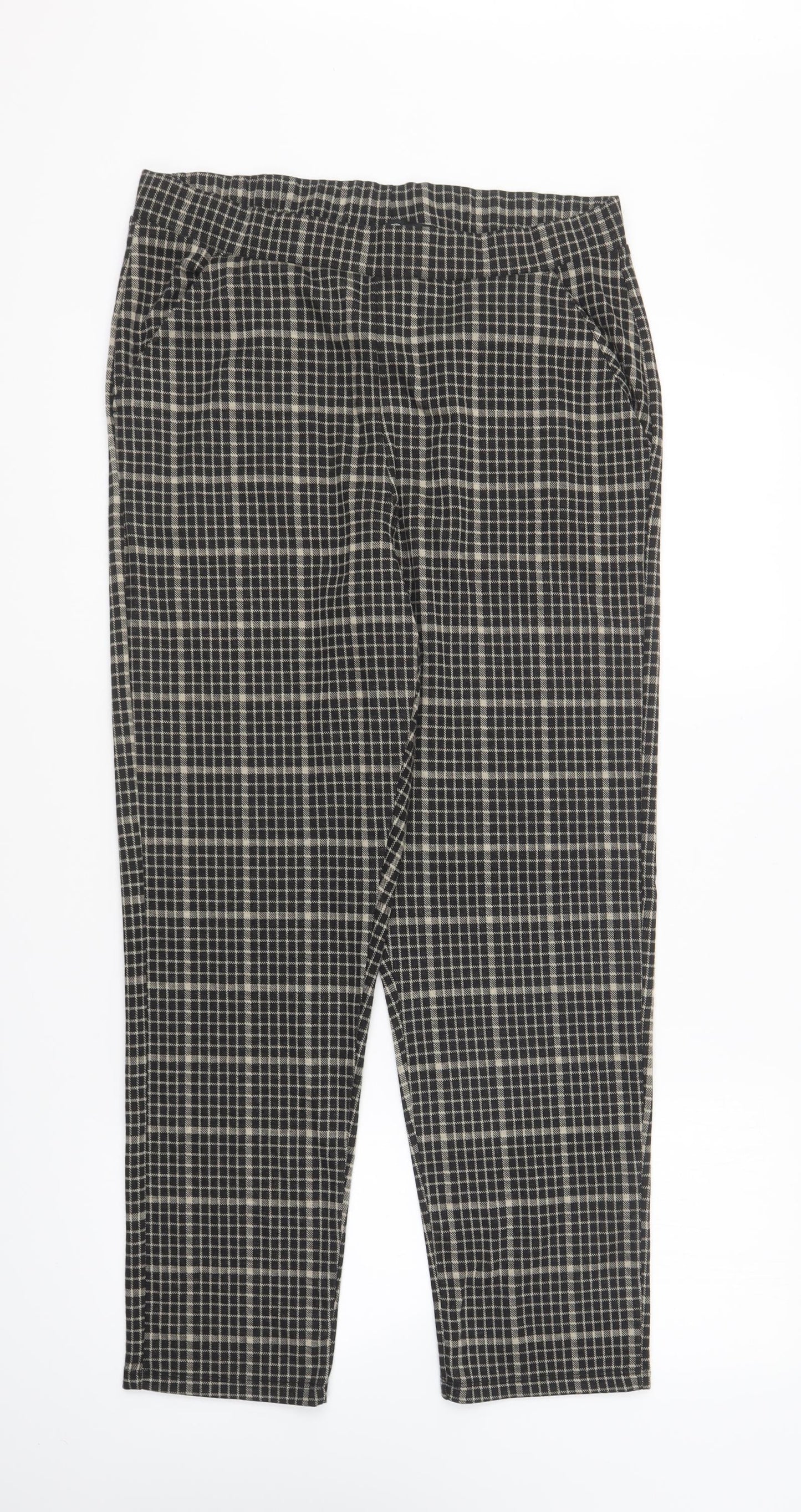 George Womens Black Plaid Polyester Capri Trousers Size 14 L25 in Regular