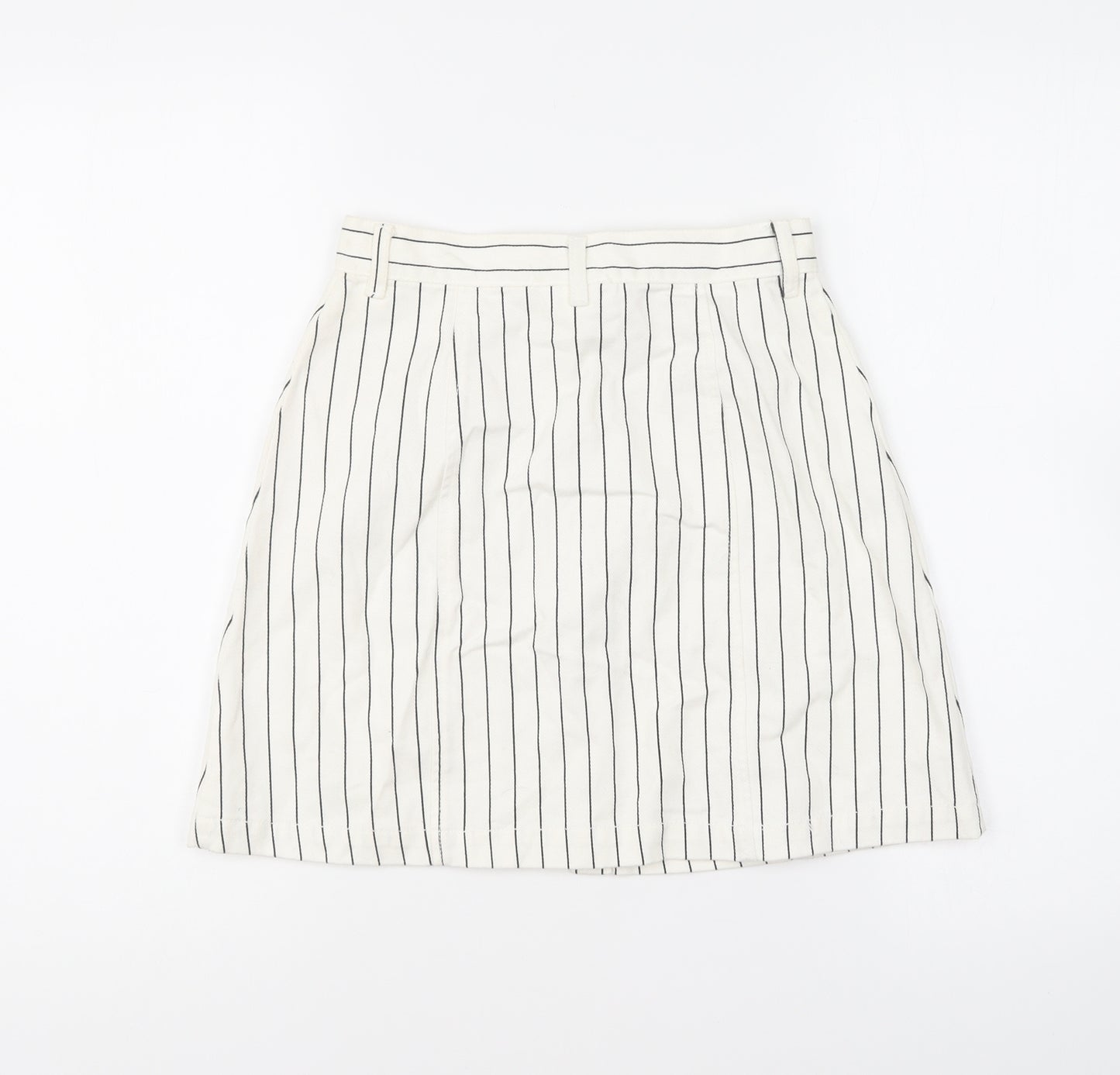 Monki Womens Ivory Striped Cotton Mini Skirt Size 4 Button