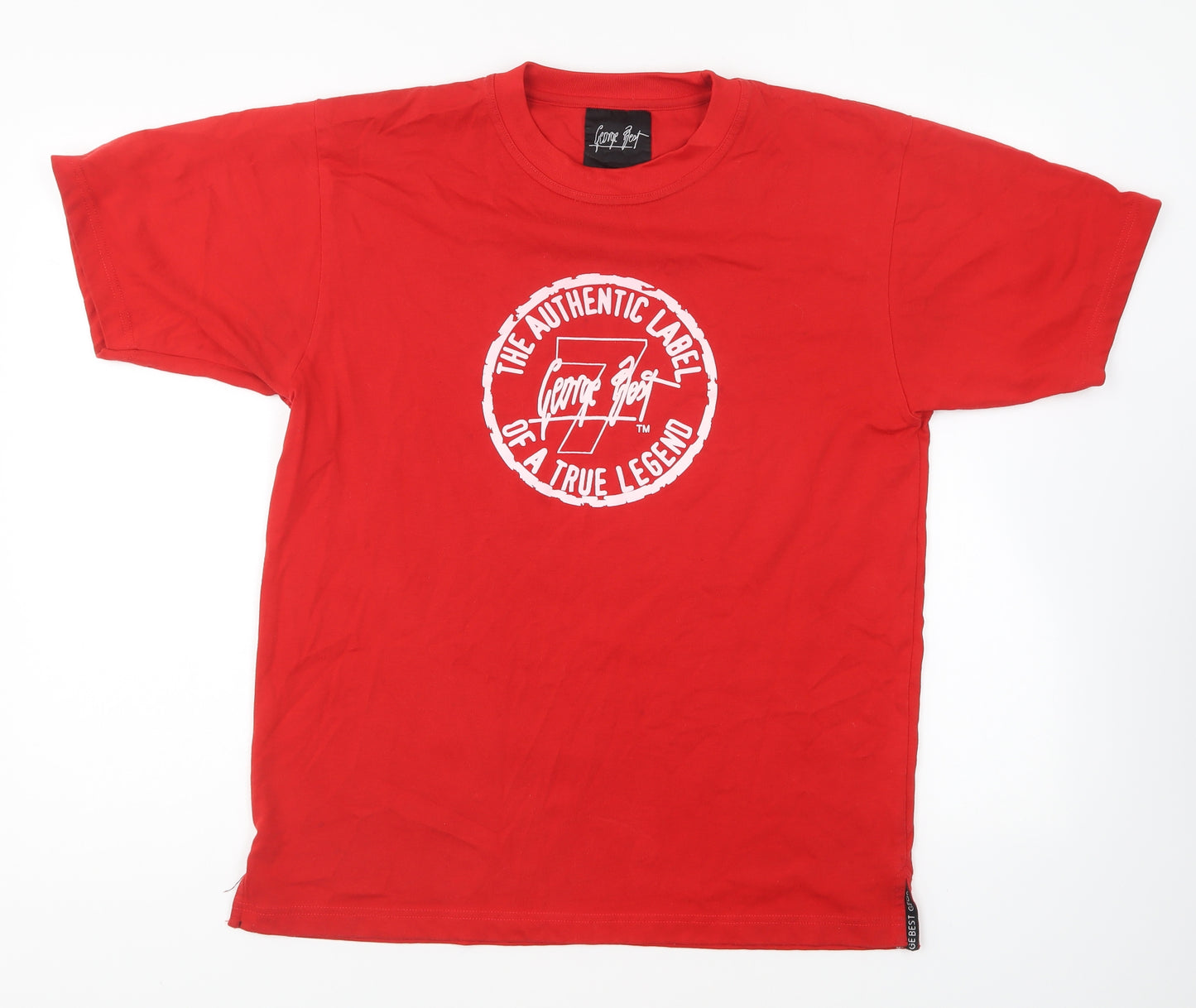 George best Mens Red Cotton T-Shirt Size L Round Neck