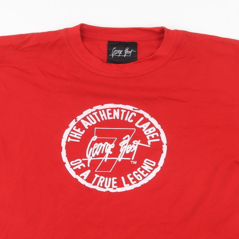 George best Mens Red Cotton T-Shirt Size L Round Neck