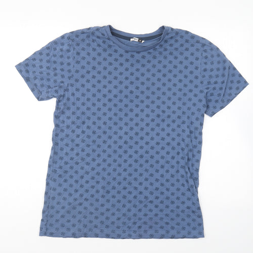 Pep & Co Mens Blue Geometric Cotton T-Shirt Size M Round Neck