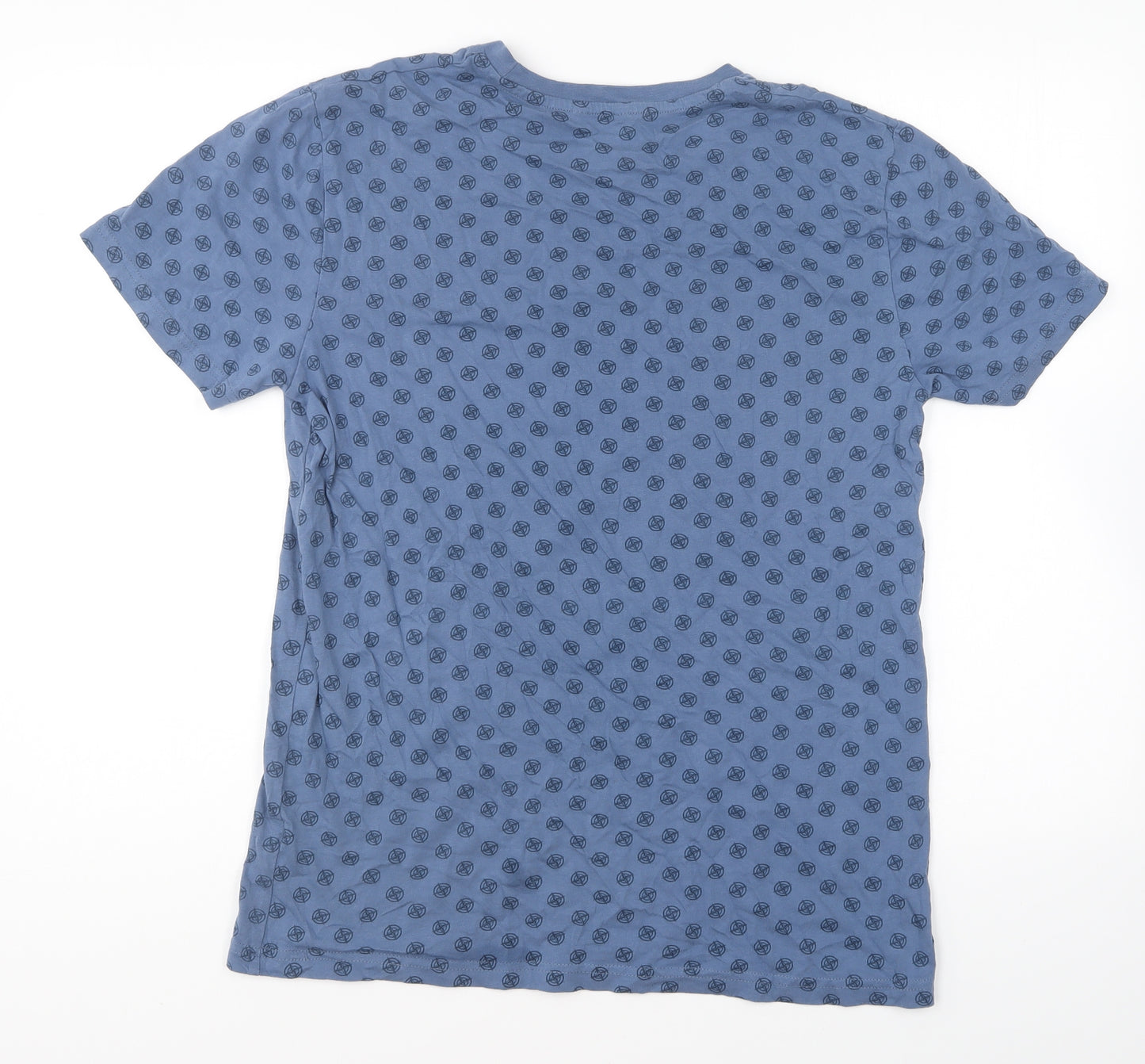 Pep & Co Mens Blue Geometric Cotton T-Shirt Size M Round Neck