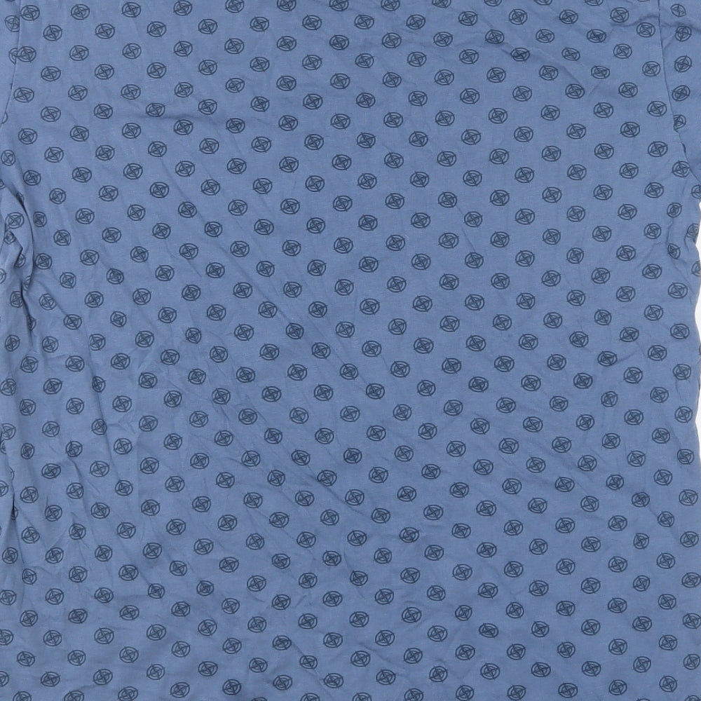Pep & Co Mens Blue Geometric Cotton T-Shirt Size M Round Neck