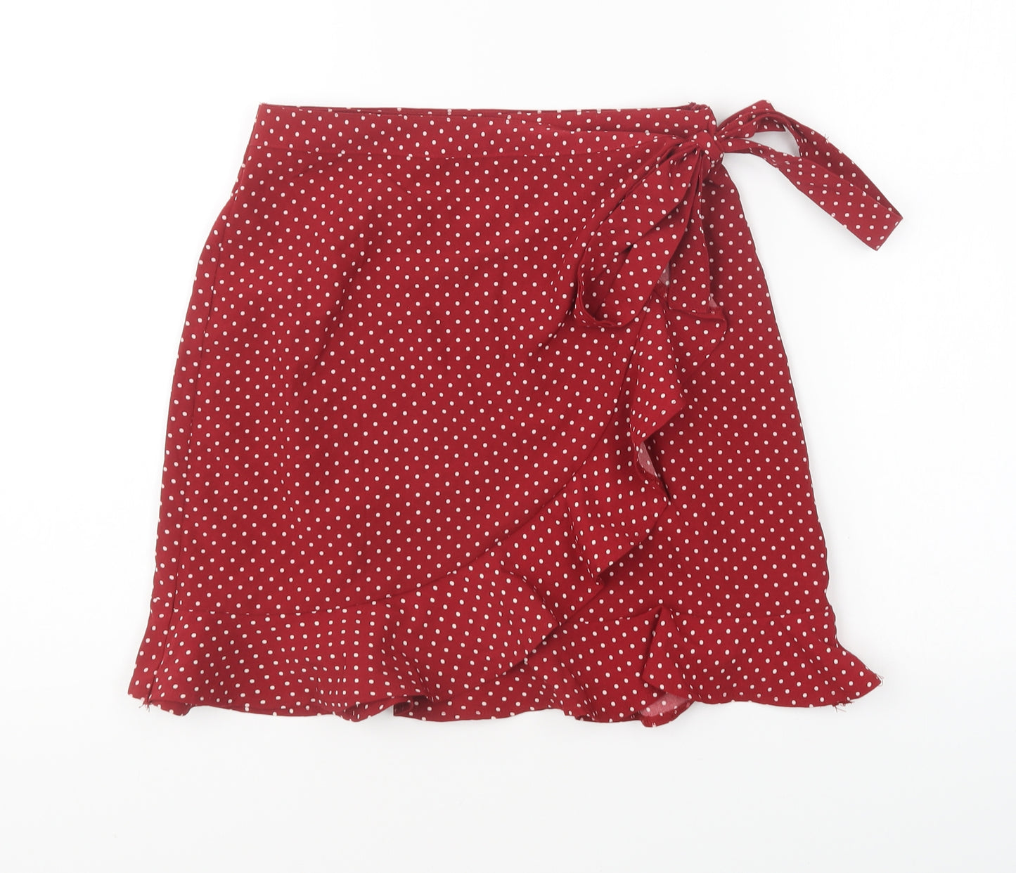 Nasty Gal Womens Red Polka Dot Polyester Wrap Skirt Size 6 Zip