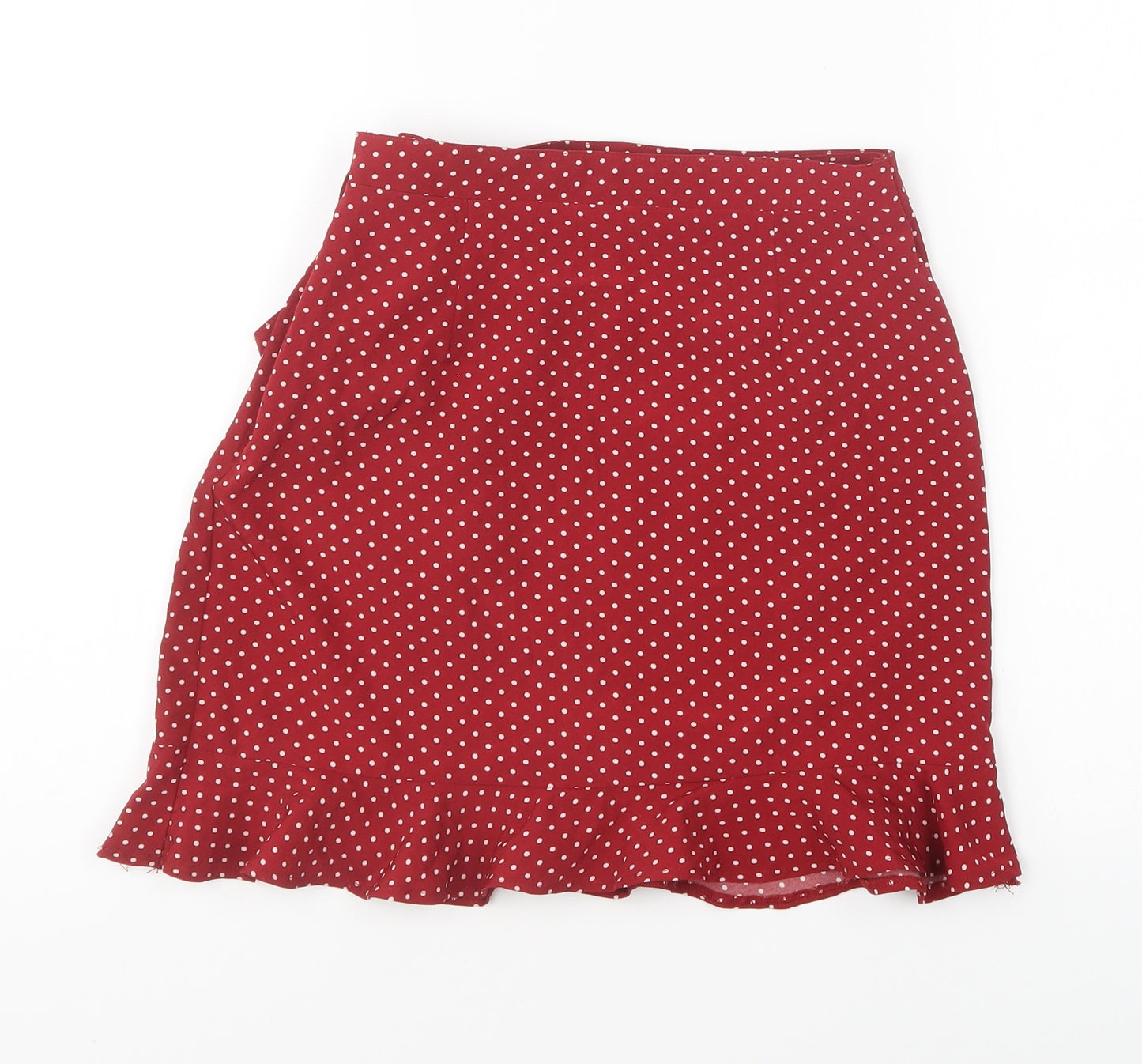 Nasty Gal Womens Red Polka Dot Polyester Wrap Skirt Size 6 Zip