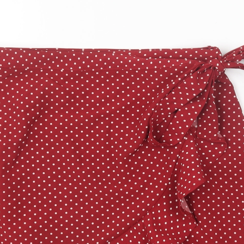 Nasty Gal Womens Red Polka Dot Polyester Wrap Skirt Size 6 Zip